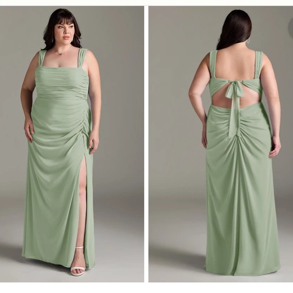 Azazie Dresses & Skirts - Azazie Jesaphine Dusty Sage Ruched Chiffon Gown